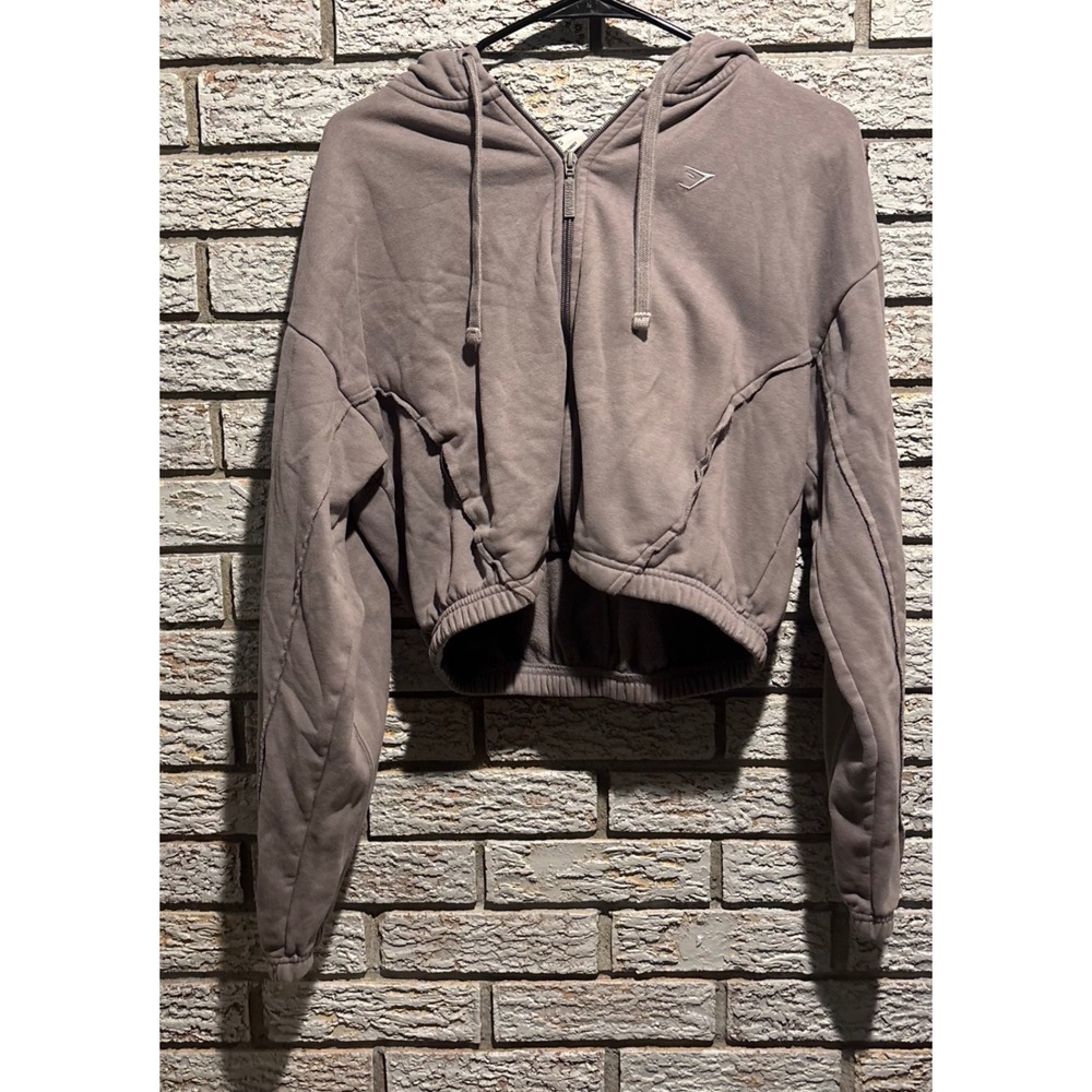 Gymshark Rest Day Full Zip Hoodie Taupe Cropped Seam Detail Jacket Small